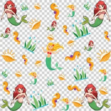 Seamless Mermaid Pattern Vector Art Illustration Stock Illustration