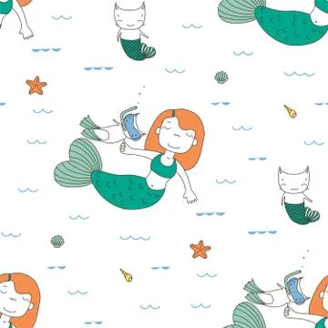 Seamless mermaids pattern Stock Illustration