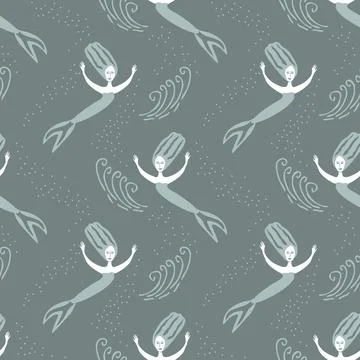 Seamless mermaids pattern Stock Illustration