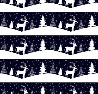 Seamless Merry Christmas pattern with deers, winter abstraction. Forest backg Stock Illustration