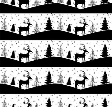 Seamless Merry Christmas pattern with deers, winter abstraction. Forest backg Stock Illustration