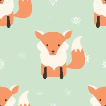 Seamless Merry Christmas patterns with cute hipster fox Stock Illustration