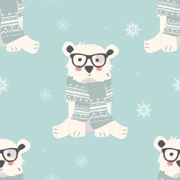 Seamless Merry Christmas patterns with cute polar bear animals Stock Illustration