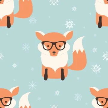 Seamless Merry Christmas patterns with cute hipster fox Stock Illustration