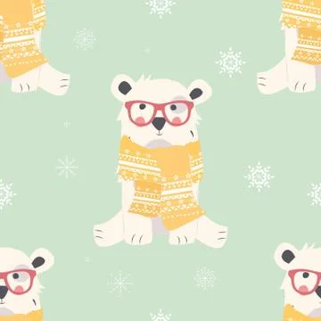 Seamless Merry Christmas patterns with cute polar bear animals Illustrazione stock