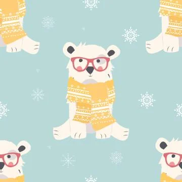 Seamless Merry Christmas patterns with cute polar bear animals Stock Illustration