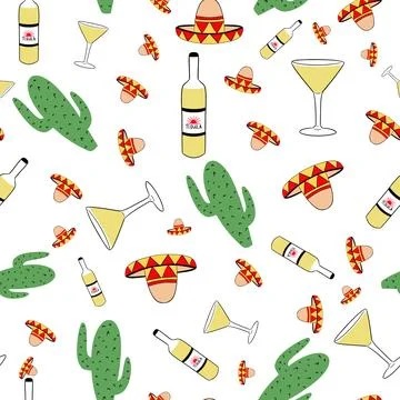 Seamless Mexican elements culture pattern Stock Illustration