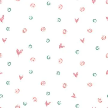 Seamless mini cute dot and heart shape pattern background , kids pattern Stock Illustration