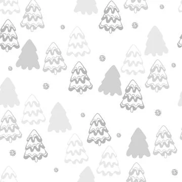 Seamless minimal christmas pattern on white background with monochrome pine t Stock Illustration