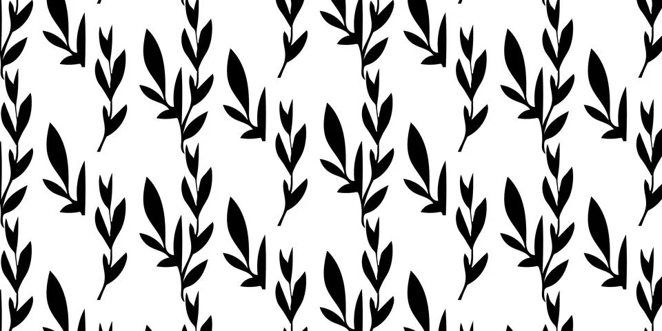 Seamless Minimal Leaf Pattern with Black Botanical Stock Illustration