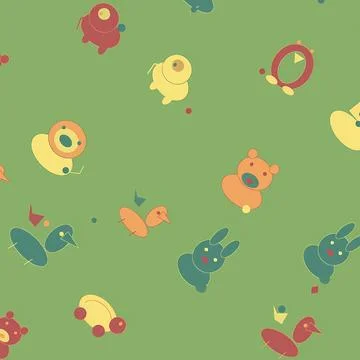 Seamless Minimalist Animal Pattern with Abstract Bears, Birds and Rabbits in Stock Illustration