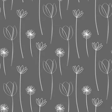 Seamless minimalist boho pattern, white outline pattern on gray background,.. Stock Illustration