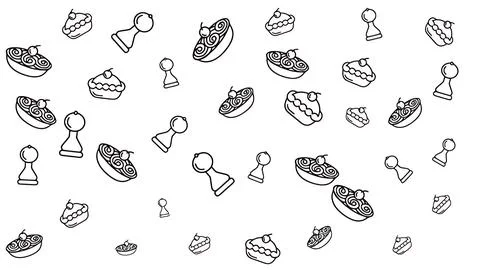 Seamless Minimalist Doodle Pattern with Cherry Pies and Coffee Tampers on W.. 库存插图