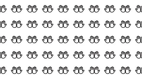 Seamless Minimalist Hand Icon Pattern with Black Outlines on White Background Stock Illustration
