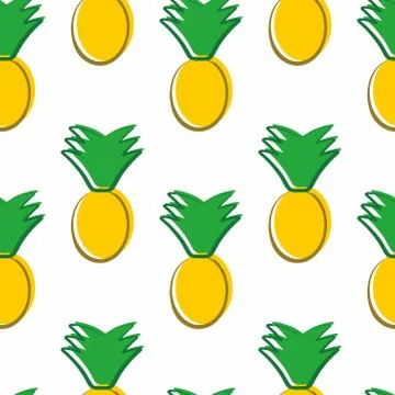Seamless minimalist pineapple pattern. Summer tropical textile print. Vector  Stock Illustration