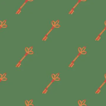 Seamless minimalistic pattern with key door simple shapes. Dark orange tones  Illustrazione stock