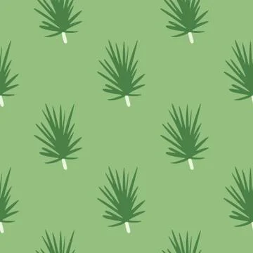 Seamless minimalistic pattern with pine twigs silhouettes ornament. Green pas Illustrazione stock