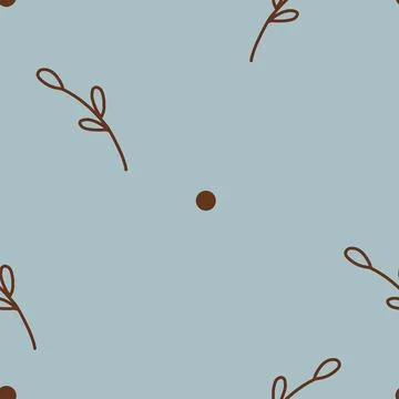 Seamless minimalistic pattern of twigs and dots on a blue background. perfect Stock Illustration