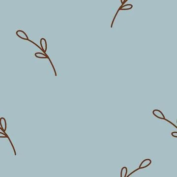 Seamless minimalistic pattern of twigs on a blue background. perfect repeating Stock Illustration