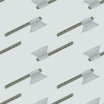 Seamless minimalistic pattern with viking hatchet stylized ornament. Grey bac Stock Illustration