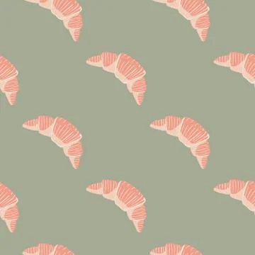 Seamless minimalistic seamless pattern with croissants. France dessert pink o Stock Illustration
