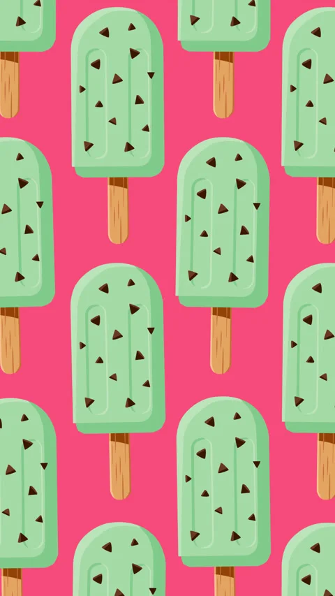 Seamless Mint Chocolate Chip Ice Cream Popsicle Pattern on Pink Background L Stock Footage 337975267
