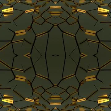 Seamless mirror texture with golden elements. Dark yellow background.  Stock Illustration