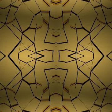 Seamless mirror texture with golden elements. Dark yellow background.  Stock Illustration