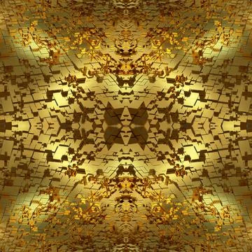Seamless mirrored golden texture with random cubes. Golden background.  Stock Illustration