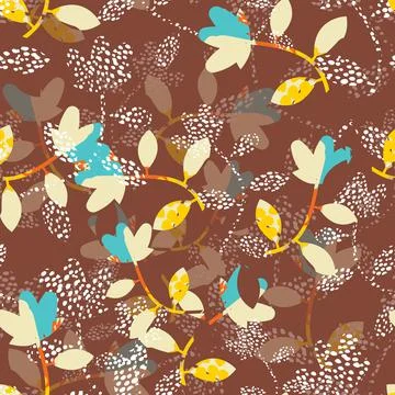 Seamless mixed abstract leafs and flowers  pattern background , greeting card Stock Illustration