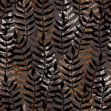 Seamless mixed abstract leafs in the jungle  pattern background , greeting ca Stock Illustration