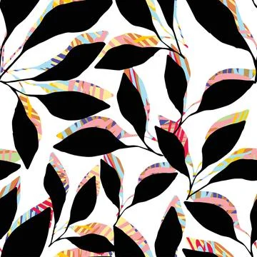 Seamless mixed abstract leafs pattern background , greeting card or fabric Stock Illustration