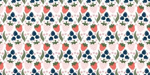 Seamless Mixed Berry Pattern with Strawberries, Raspberries, Blueberries, Gre Illustrazione stock