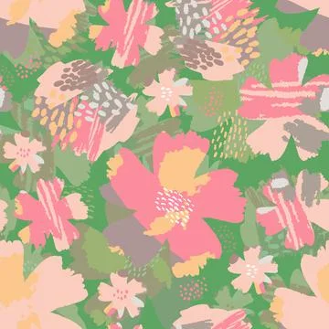 Seamless mixed colourful florals pattern background , greeting card or fabric Stock Illustration