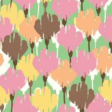 Seamless mixed colourful flowers pattern on green background , greeting card  Stock Illustration