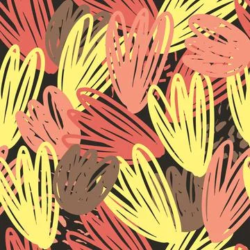 Seamless mixed doodle flower pattern on black background, greeting card or fa Stock Illustration