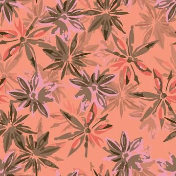 Seamless mixed flowers pattern on peach background , greeting card or fabric Stock Illustration