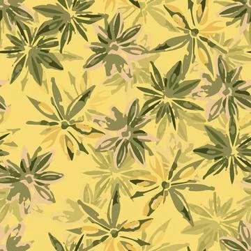 Seamless mixed flowers pattern on yellow background , greeting card or fabric Stock Illustration