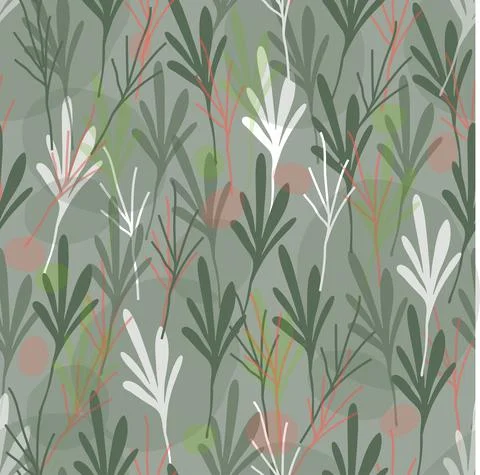 Seamless mixed hand draw leaves on green background , greeting card Stock Illustration