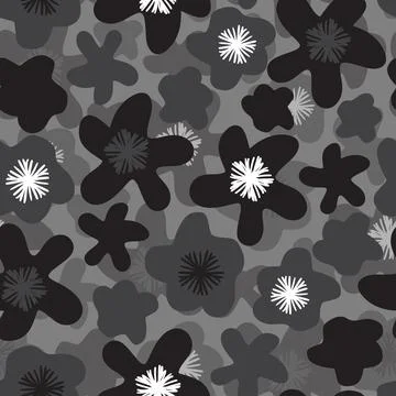 Seamless mixed monochrome flowers pattern background , greeting card or fabri Stock Illustration