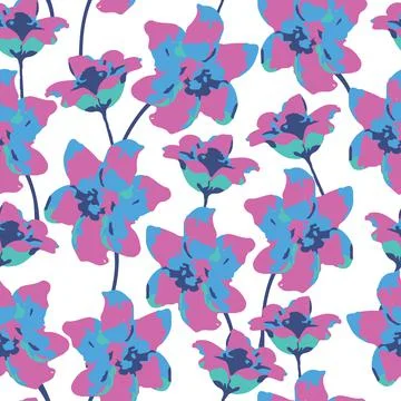 Seamless mixed multicolour flowers pattern background , greeting card or fabr Stock Illustration