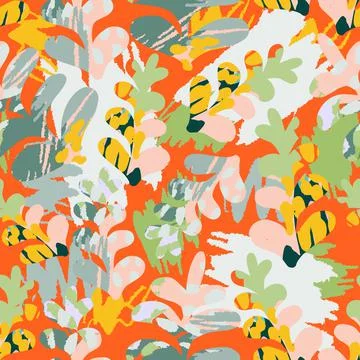 Seamless mixed multicolour leaves pattern background , greeting card or fabri Stock Illustration