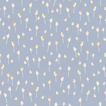 Seamless mixed pastel abstract tiny tulips pattern background Stock Illustration