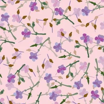 Seamless mixed tiny flowers pattern on pink background , greeting card or fab Stock Illustration