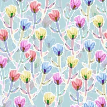 Seamless mixed tiny flowers from watercolour  pattern  background , greeting  Illustrazione stock
