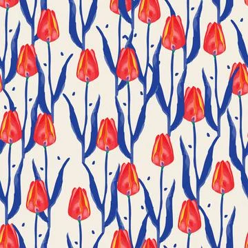 Seamless mixed tulip flowers pattern background , greeting card or fabric Stock Illustration