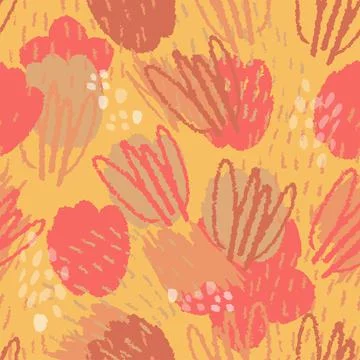 Seamless mixed tulips flower pattern on yellow background Stock Illustration