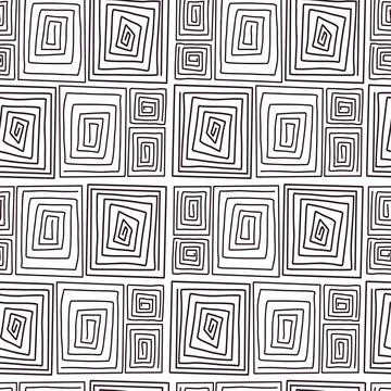Seamless modern abstract pattern. Linear spiral shapes rectangles on white .. 스톡 일러스트