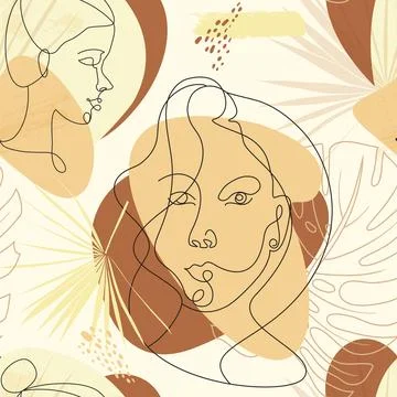 Seamless modern abstract pattern with portraits of girls in one line in the Stock Illustration