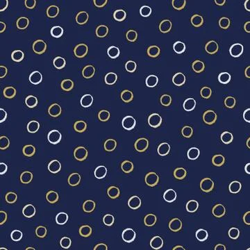 Seamless modern dark blue vector doodle circle texture, dry brush ink art 库存插图